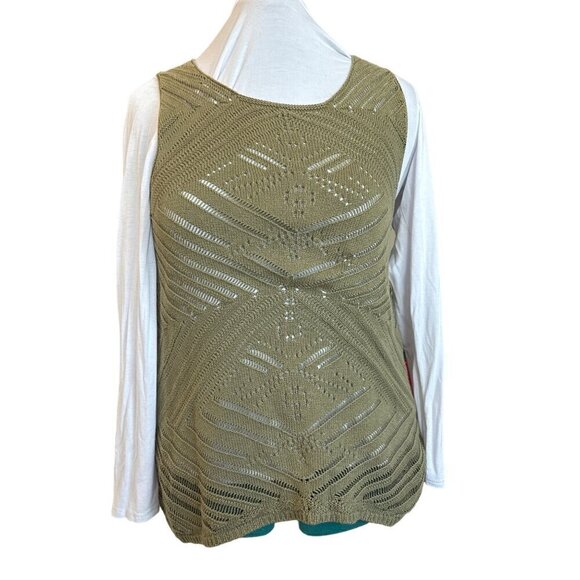 Rewind Sweater Vest Women XL Open Weave Sage Green Cotton Blend Scoop Neck - Picture 1 of 6